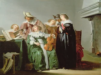 Eleganta figurer Musikskapande i en interiör